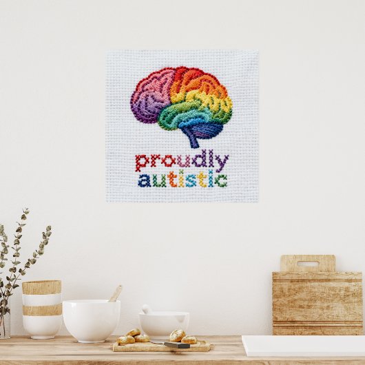 Stolz Autistisch besticktes Rainbow Brain Design Poster (Küche)