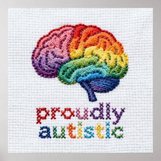 Stolz Autistisch besticktes Rainbow Brain Design Poster (Vorne)
