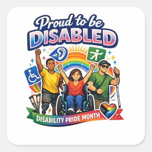 Stolz, behindert zu sein quadratischer aufkleber (Vorderseite)