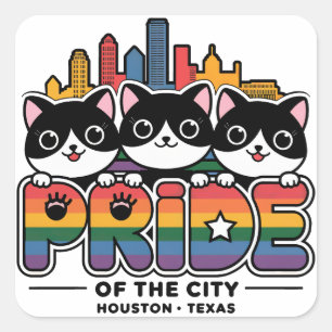 Stolz der Regenbogenflagge in Houston City Texas U Quadratischer Aufkleber