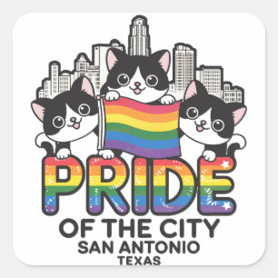 Stolz der Regenbogenflagge San Antonio City Texas  Quadratischer Aufkleber