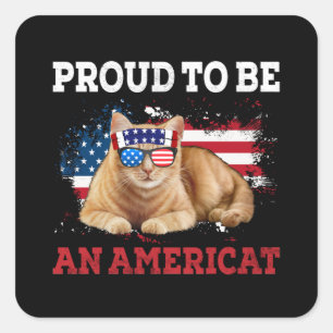 Stolz, ein Americat-Katze zu sein USA-Flagge Glück Quadratischer Aufkleber