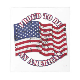 Stolz, ein Amerikaner mit USA-Flagge distressed zu Notizblock