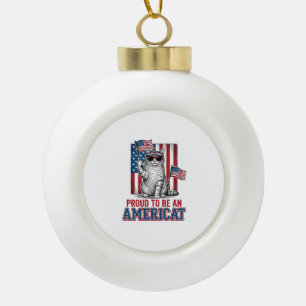 Stolz, ein amerikanisches patriotisches Katzen-Shi Keramik Kugel-Ornament