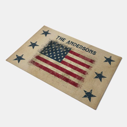 Stolz, eine rustikale amerikanische Flagge zu sein Fußmatte (Schrägansicht)