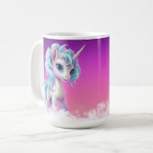 Stolz Einhorn auf Wolken, rosa Himmel, Sterne & Na Kaffeetasse (Vorderseite Links)