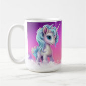 Stolz Einhorn auf Wolken, rosa Himmel, Sterne & Na Kaffeetasse (Links)
