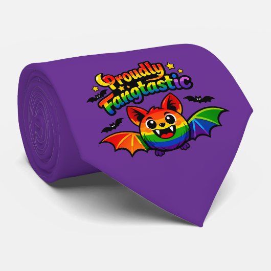 🦇🌈 Stolz Fangtastische Fledermaus Krawatte (Gerollt)