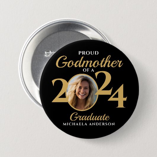 Stolz Godmutter eines Fotos und Namens 2024 Gradua Button (Vorne & Hinten)