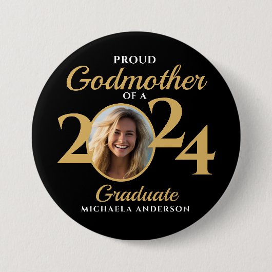 Stolz Godmutter eines Fotos und Namens 2024 Gradua Button (Vorderseite)