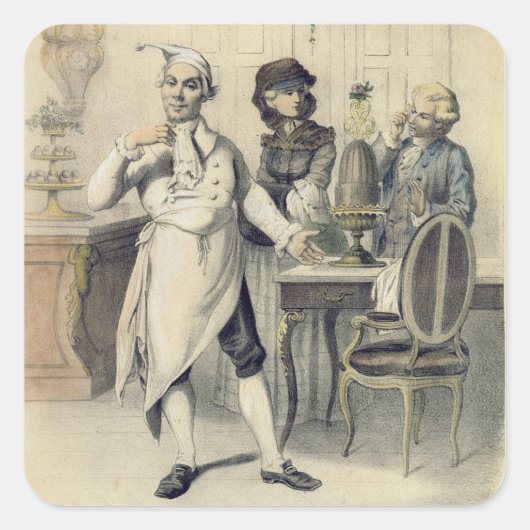 Stolz in der Küche, aus einer Reihe von Druckgrafi Quadratischer Aufkleber (Vorderseite)