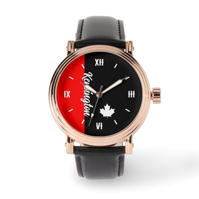 Stolz Kanadier mit Namen und weißem Ahornleaf Armbanduhr (Vorderseite)