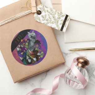 Stolz Kitsune und Columbine-Blume Runder Aufkleber