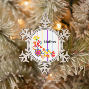 Stolz, Latino zu sein Baby-Party Blumen und Stre Schneeflocken Zinn-Ornament