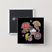 Stolz+LGBTQ. Liebe Stolz. Regenbogenherz mit Blume Button (Vorne & Hinten)