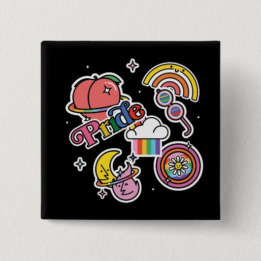 Stolz+LGBTQ. Liebe Stolz. Regenbogenherz mit Blume Button (Vorderseite)