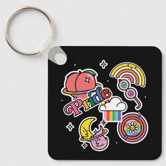 Stolz+LGBTQ. Liebe Stolz. Regenbogenherz mit Blume Schlüsselanhänger (Vorderseite)