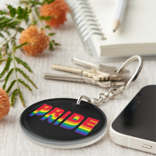 Stolz lgbtq que Gay Regenbogen Retro schwarz Schlüsselanhänger