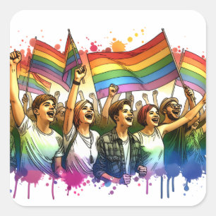 Stolz LGBTQIA + Menschen und Flaggen Quadratischer Aufkleber