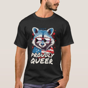 Stolz Quee Raccoon Demiual Flag Sonnenbrille T-Shirt
