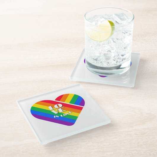 Stolz Regenbogen Herz Glasuntersetzer (Schrägansicht)