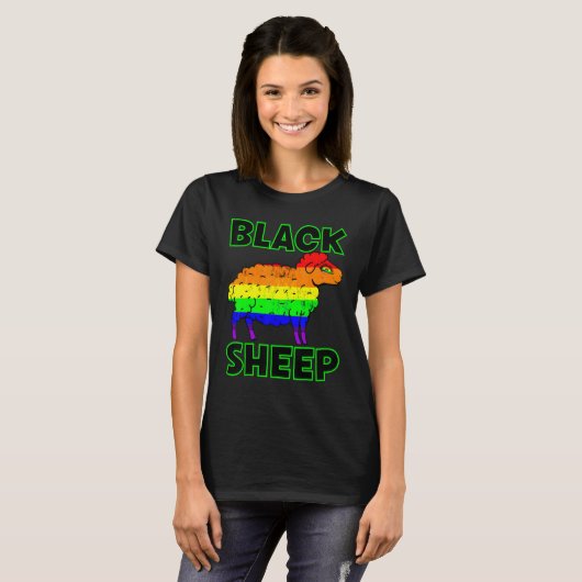 Stolz Regenbogen schwarzes Schaf mit schwarzem Tex T-Shirt (Vorne ganz)