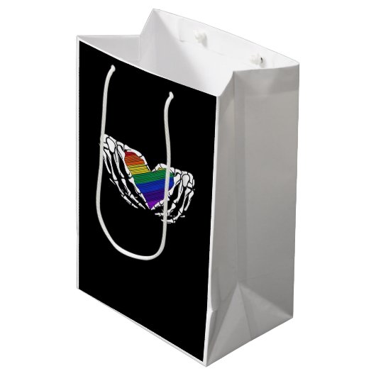 Stolz - Skeletthandschuhe, die das Herz klassisch Mittlere Geschenktüte (Vorderseite Schrägansicht)