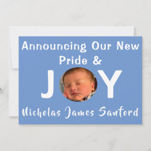 Stolz und Joy Baby Boy Foto Geburtsankündigung Einladung
