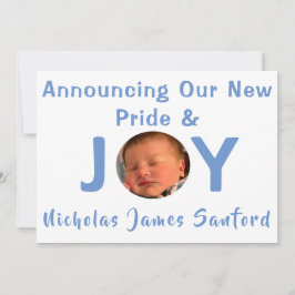Stolz und Joy Baby Boy Foto Geburtsankündigung Einladung