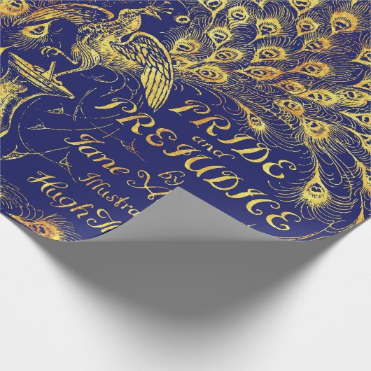 Stolz und Präjudice Blue Gold Pfauenbuchdeckung Geschenkpapier (Ecke)