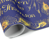 Stolz und Präjudice Blue Gold Pfauenbuchdeckung Geschenkpapier (Rolleneckpunkt)