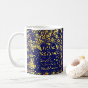 Stolz und Präjudice Blue Gold Pfauenbuchdeckung Kaffeetasse