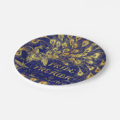 Stolz und Präjudice Blue Gold Pfauenbuchdeckung Pappteller (Schrägansicht)