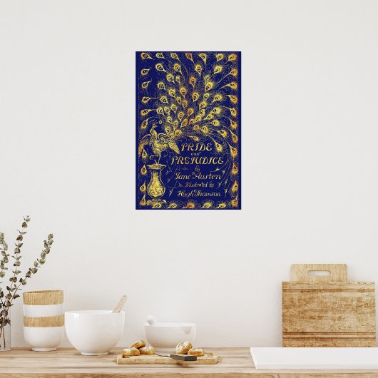 Stolz und Präjudice Blue Gold Pfauenbuchdeckung Poster (Küche)