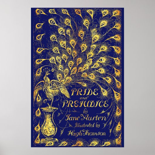Stolz und Präjudice Blue Gold Pfauenbuchdeckung Poster (Vorne)