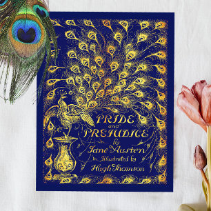 Stolz und Vorurteil Blau Gold Pfau Buchcover Postkarte