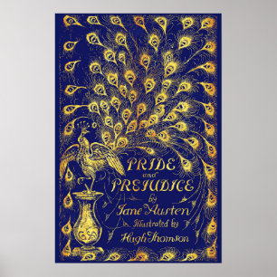 Stolz und Vorurteil Blau Goldener Pfau Buchcover Poster