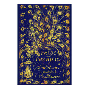 Stolz und Vorurteil Blau Goldener Pfau Buchcover Poster