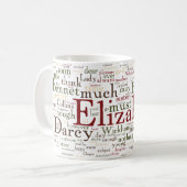 Stolz-und Vorurteil-Wort-Wolke Kaffeetasse (Vorderseite Links)