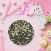 Stolz und Vorurteile Beige Gold Pfauenbuchdeckung Pappteller (Party)