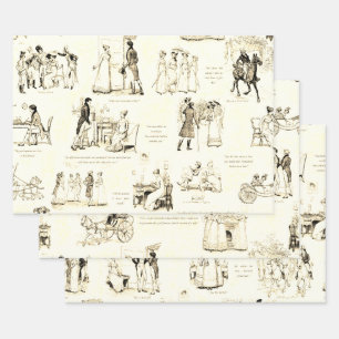 Stolz und Vorurteile Beige Sepia Toile Quotes Geschenkpapier Set