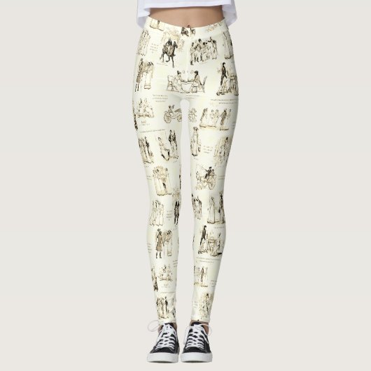 Stolz und Vorurteile Beige Sepia Toile Quotes Leggings (Vorderseite)