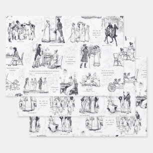 Stolz und Vorurteile Blue Gray Toile Quotes Geschenkpapier Set