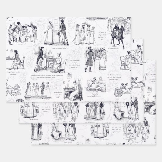 Stolz und Vorurteile Blue Gray Toile Quotes Geschenkpapier Set (Set)