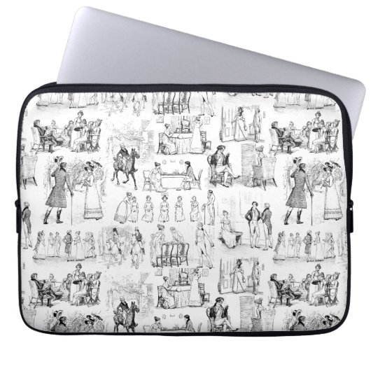 Stolz und Vorurteile Toile de Jouy Black and White Laptopschutzhülle (Vorderseite)