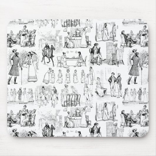 Stolz und Vorurteile Toile de Jouy Black and White Mousepad (Vorne)
