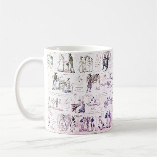 Stolz und Vorurteile über Burgundy Toile Quotes Kaffeetasse (Links)