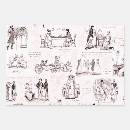 Stolz und Vorurteile Weinrosa Toile Zitate Geschenkpapier Set (Vorderseite 3)