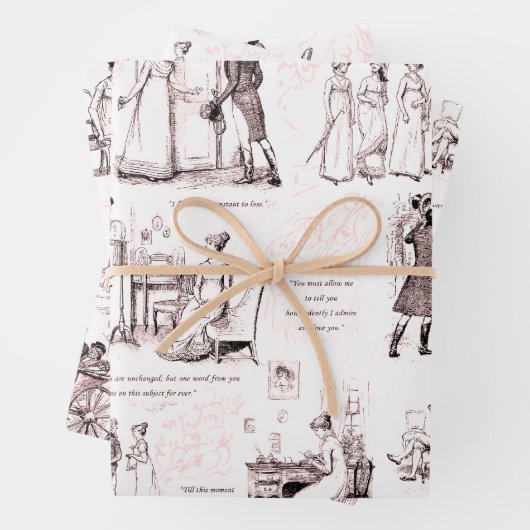 Stolz und Vorurteile Weinrosa Toile Zitate Geschenkpapier Set (Beispiel)