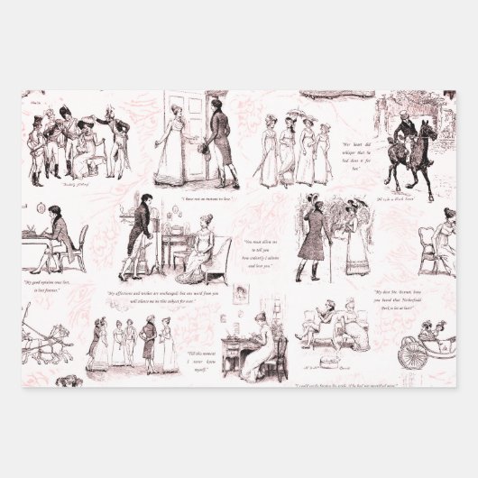 Stolz und Vorurteile Weinrosa Toile Zitate Geschenkpapier Set (Vorderseite)